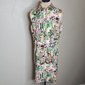 Island Republic 10 Sleeveless Multicolor Print Shirt Dress Palm‎ Village Print